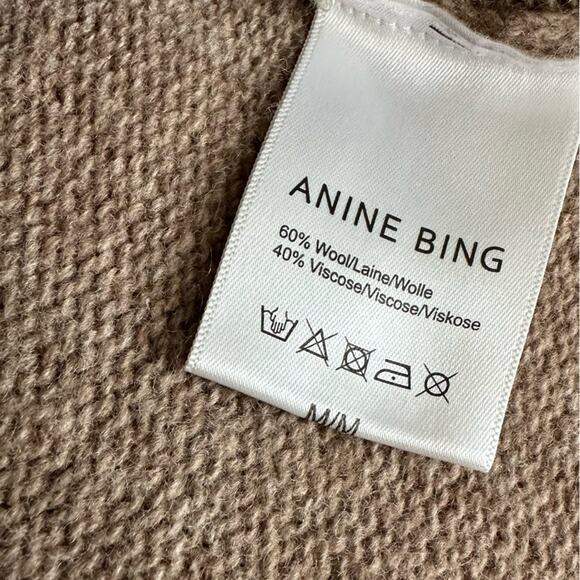 Anine Bing Wool Sweater Distressed Taupe Neutral Minimalist Fall Winter Medium - Picture 12 of 14